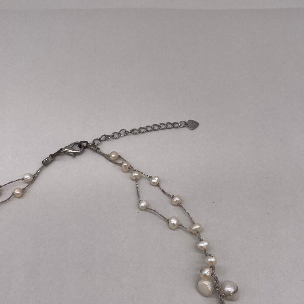 Mother of Pearl Bead Stretch Choker Necklace Silver Tone Shell Sea Beach Oyster - Picture 4 of 5